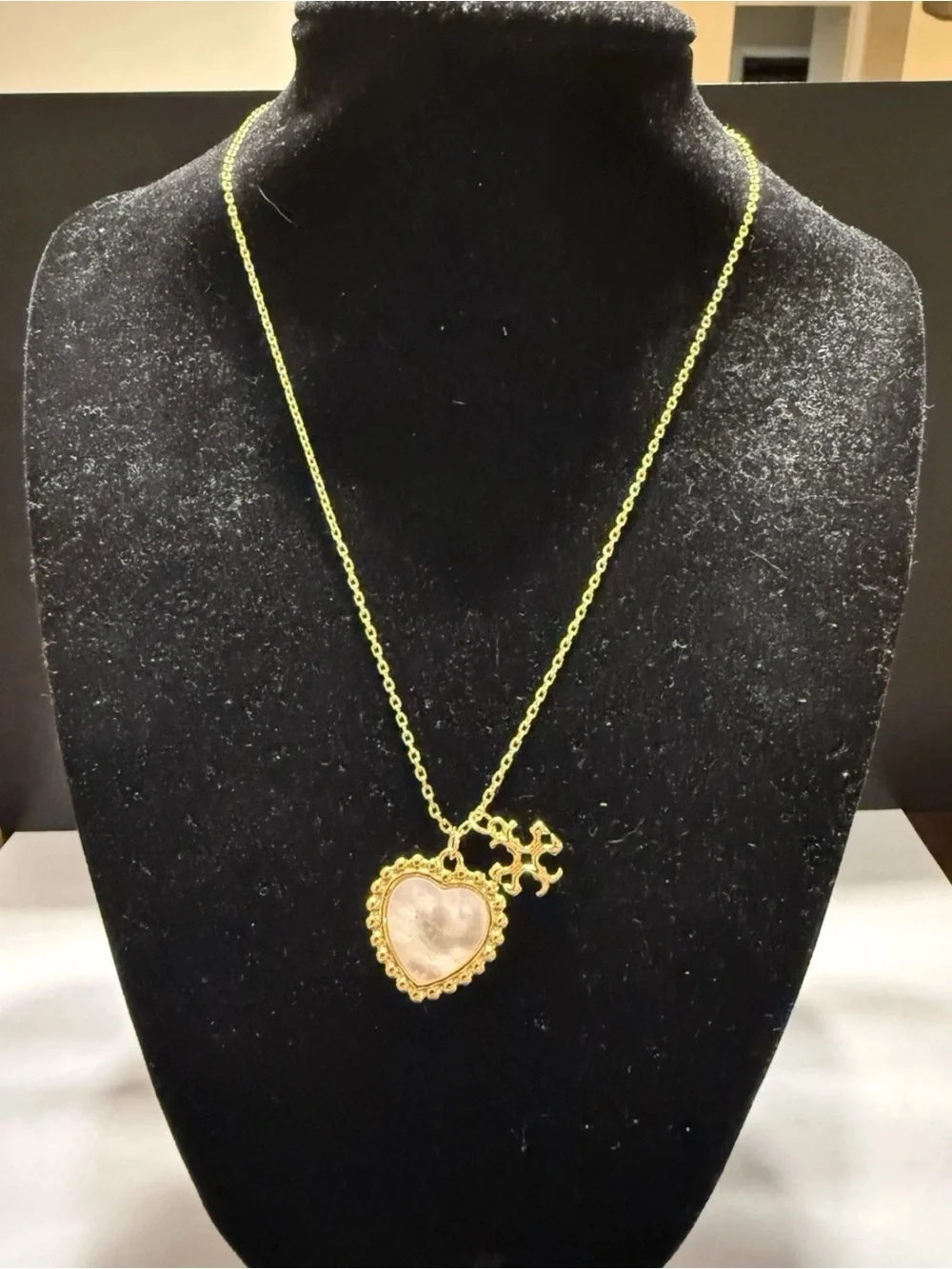NEW Tory Burch Logo Shell Heart Cross Gold Plated  Charms Pendant Necklace Chain